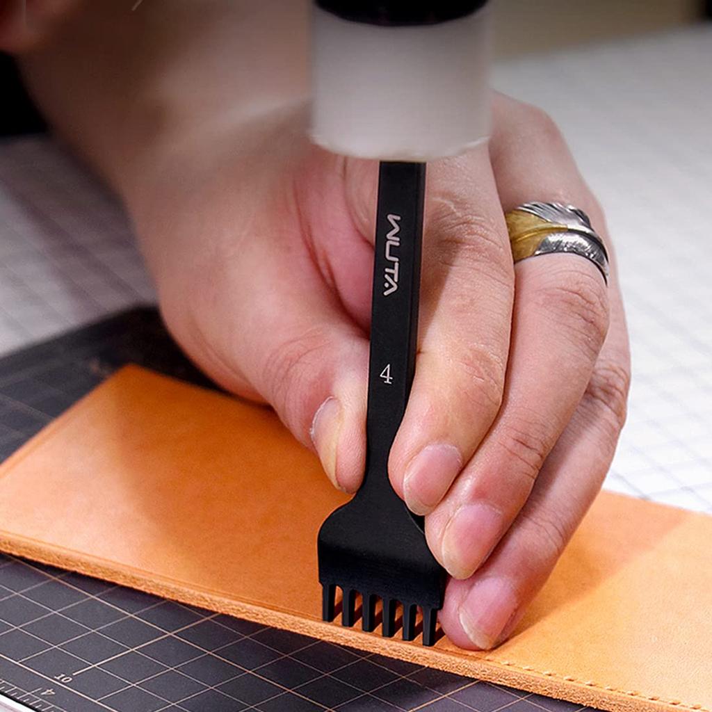 WUTA Lederhandwerk Diamantbohrer der ersten Generation, Verbessertes Lederhandwerkzeug, 4-teiliges Lochstanzset aus schwarzem Stahl (5mm 1+2+4+6)