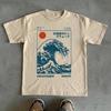 Tričko Velká vlna u Kanagawy, Surfové grafické tričko Hokkaido Japonsko, Retro japonské umělecké tričko, Vintage streetwear, Minimalistický přírodní grafický design