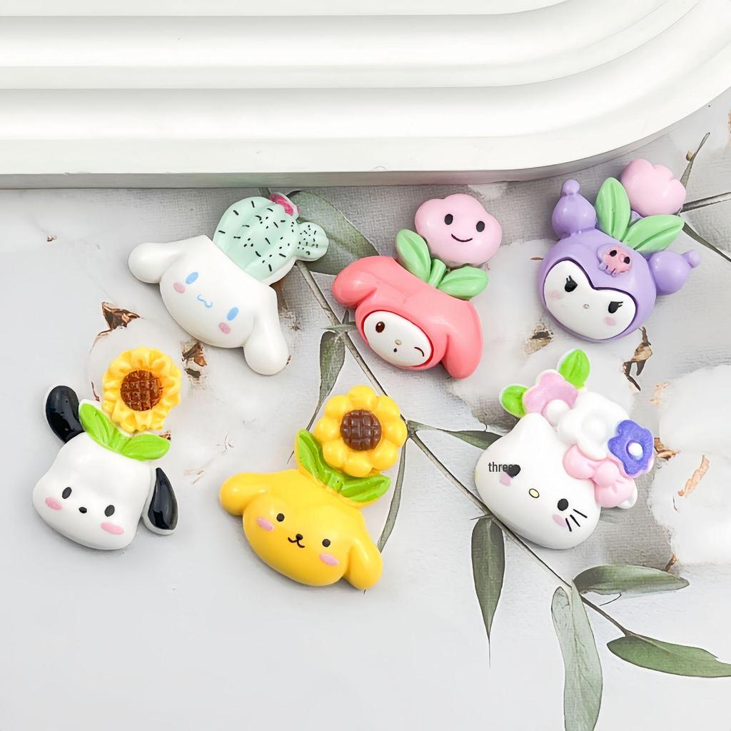 Sanrio Cartoon Resin Accessories: DIY Bead Box, Phone Case String, Bag, Potted Plant, and Refrigerator Magnet Decoration