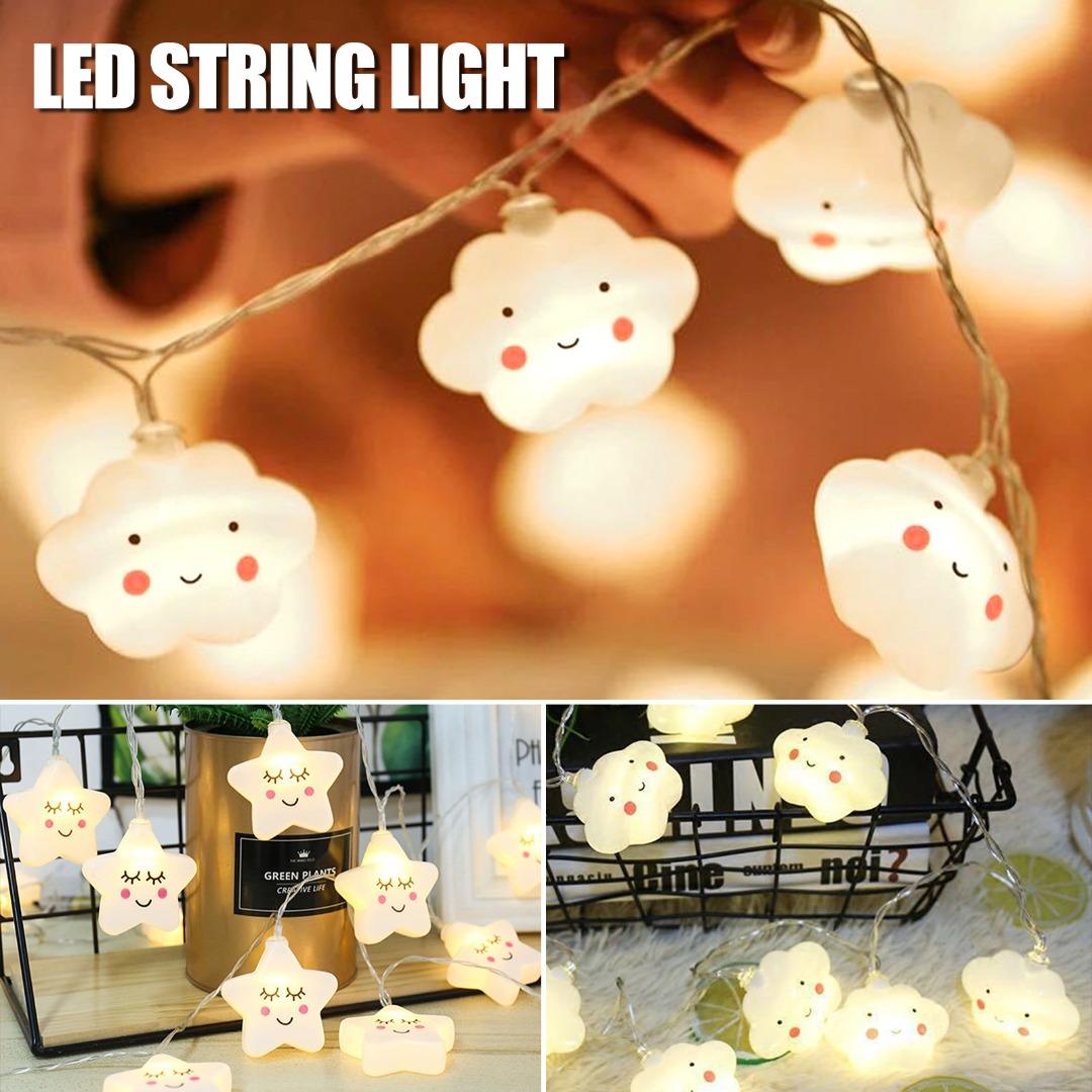 

PDTO Счастливые облака Звезды Светодиодная гирлянда Фея Свет на батарейках Украшение для рождественской вечеринки