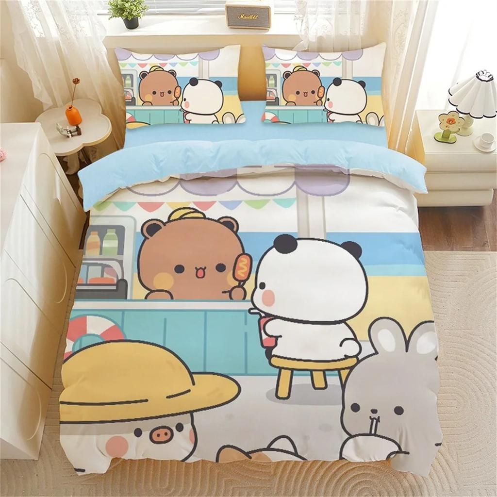 Cute Bear Bedding Set, Bubu Dudu Bear Printed Duvet Cover for Kids Boys Girls Teens,Cartoon Animal Pattern Quilt Cover Single