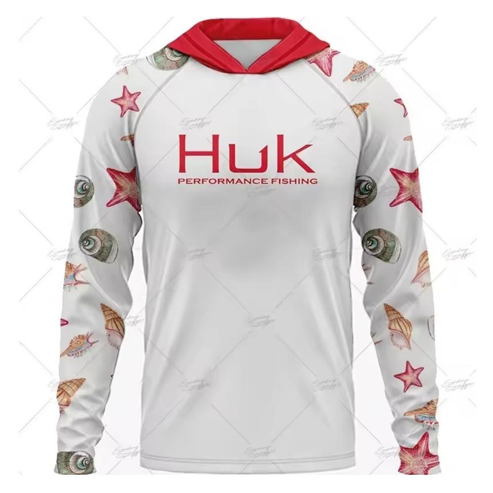 T-shirt a maniche lunghe HUK Tuta da pesca Estiva con cappuccio Protezione solare UV UPF 50+ Traspirante Asciugatura rapida Tuta da pesca
