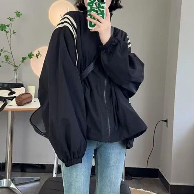 

Весенне-осенняя тонкая женская куртка больших размеров с однотонными полосками и лацканами, свободная, с длинным рукавом, Sunbrella XL чёрный