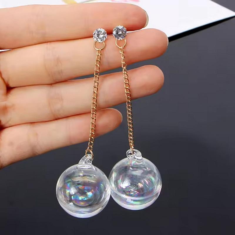 Błyszczące Kolczyki Wiszące z Przezroczystymi Zawieszkami AB Szklana Kula Bąbelkowa z Wodą w Środku Wiszące Kolczyki Ozdoba Biżuteryjna Dla Kobiet