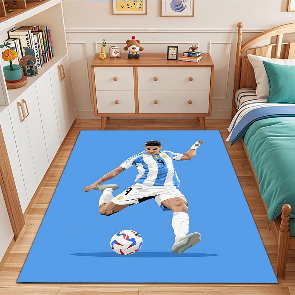 Soccer Player in Action Patterned carpet, suitable as a non slip play mat for the living room and bedroom sofa