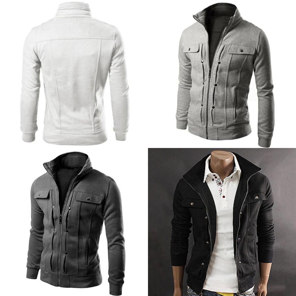 Mens Slim Fit Stand Collar Long Sleeve Coat Top Military Jacket For Stylish Look