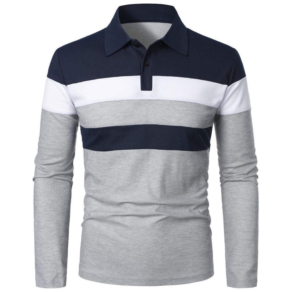 Moda Uomo Taglie Forti Primavera e Autunno Top a Righe Color-Block Camicia a Maniche Lunghe con Bottoni e Collo a Revers