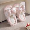 Halluci Peep-Toe Rhinestone Bow Plush Slippers - Warm & Non-Slip for Autumn/Winter