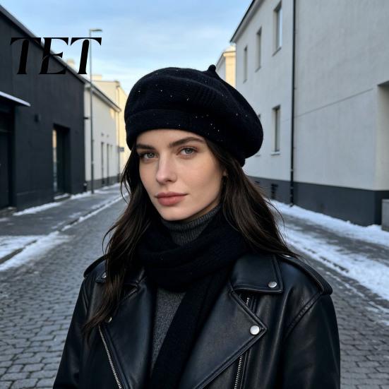 Stylish French Style Beret Knitted Hat for Women, Winter Warm Painter Cap, Fleece Fashionable Solid Color Lined, Cozy Artist Cold Weather Weekend