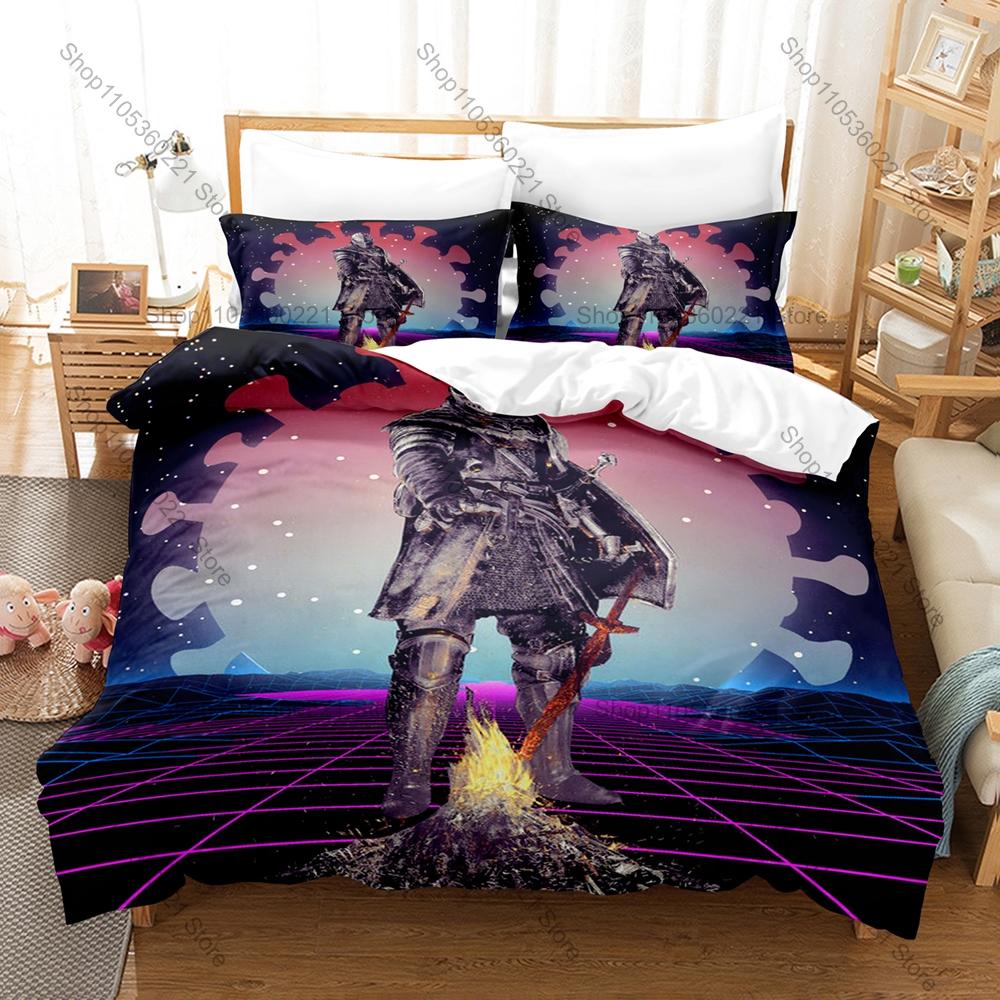 Cool D-Dark Souls Bonfire Undead Knight Soul of Cinder Ornstein Smough Gothic Castle Duvet Cover 2 Pillowcases Game 3pcs Bedding