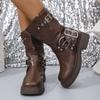 Winter Round Toe Thick Sole Non-Slip Casual Mid-Tube Boots Fashionable New Buckle Elegant Large Size Riding Boots For Women