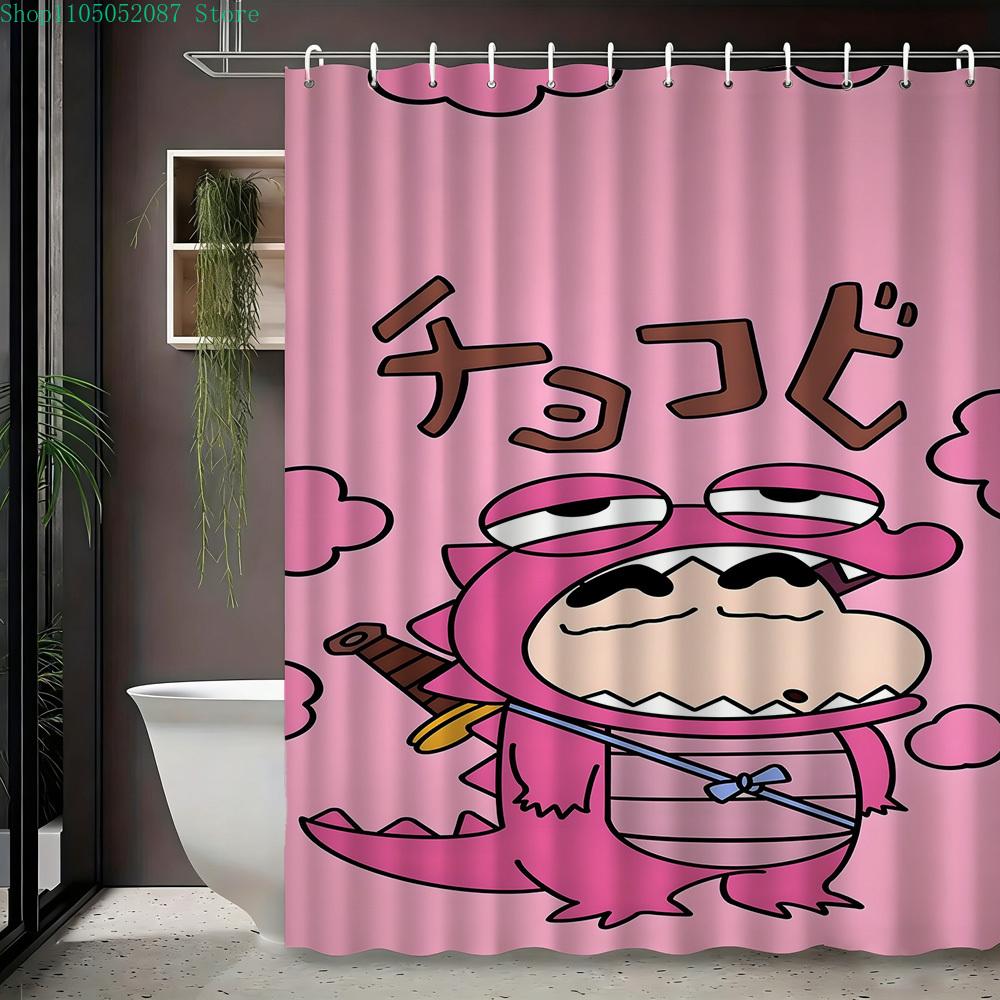 Crayon Shin-Chan Cowboy Rope Swing 2D Print Waterproof Shower Curtain, Blue Sky Bathroom Decor With Hooks