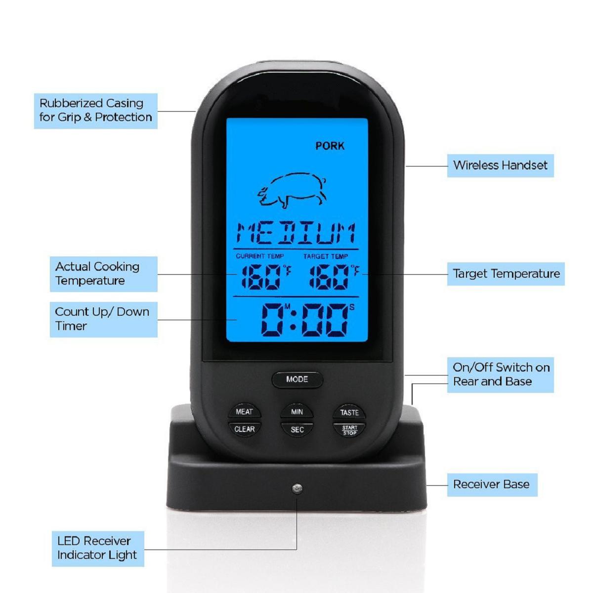 Wireless Digital Thermometer Remote Cooking Thermometer With Timer-included Food Probe For Oven Grill Smoker Bbq black #1