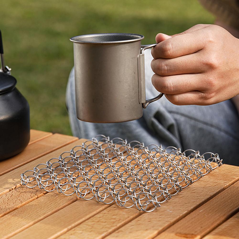 Outdoor Spring Insulated Mat 304 Stainless Steel Heat Insulation Pad Trivet Mat Hot Pad for Hot Dishes Pots and Pans for Camping