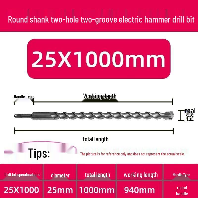 Extended Electric Hammer Drill Bit, Square & Round Shank, for Concrete Piercing - Available in 500mm to 2m Lengths