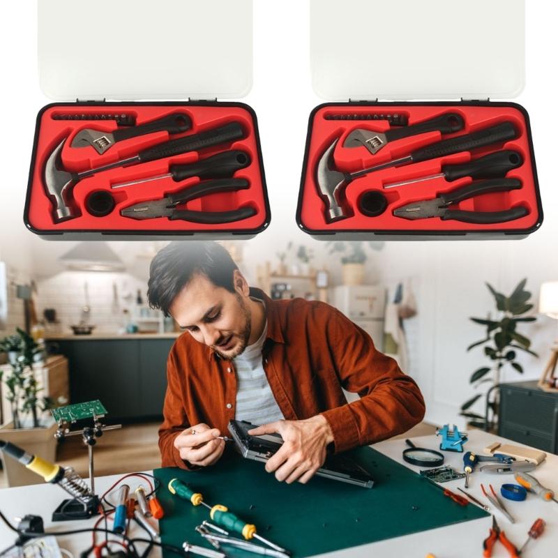 17Pcs Hardware Tool Household Manual Wrench Plier Repair Tool Box Combination Furniture Assembly Maintenance Electrical