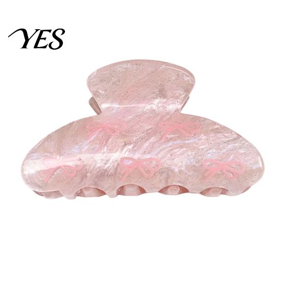 Hair Clip Claw for Women, Bow Print Clip, Pearlescent Texture Shark Claw, Comfortable Fit Accessory Commuting Dating Washing Non-slip розовый