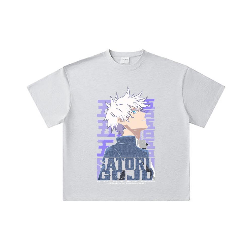 260 GSM Double Yarn 32 Count 100% Cotton Jujutsu Kaisen V28 Gojo Print Unisex Heavy Cotton T Shirt