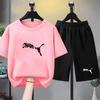 Set Due Pezzi T-shirt Bianca+Pantaloncini per Bambini Stampa Ragazzi Ragazze Toddler 3-12 Anni Sportivo Casual Abbigliamento Marca