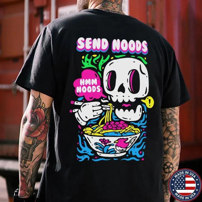 SEND NOODS HMM NOODS Skull Eating Black Print Unisex T-Shirt XXL