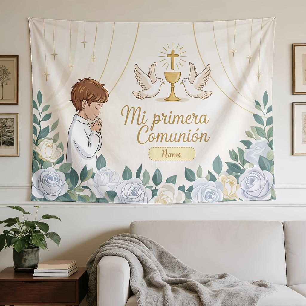 A Stylish Tapestry, First Holy Communion Celebration.,perfect for Sprucing up Wall Decor in Homes, Dorms and Bedrooms.