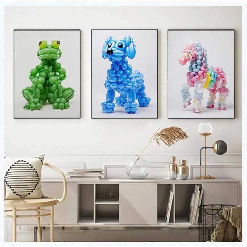 Animal Balloon Art Poster Set of 3 Prints Balloons Artful Dog Frog Unicorn Canvas Painting for Living Room College Dorm Decor