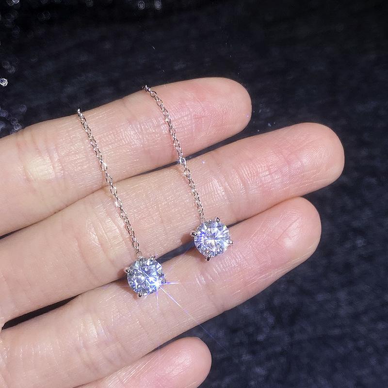 Smyoue 5/6.5mm Tassel Round Cut Moissanite Drop Earring for Women Classic Four-claws Lab Diamond Ear Jewelry 925  Silver