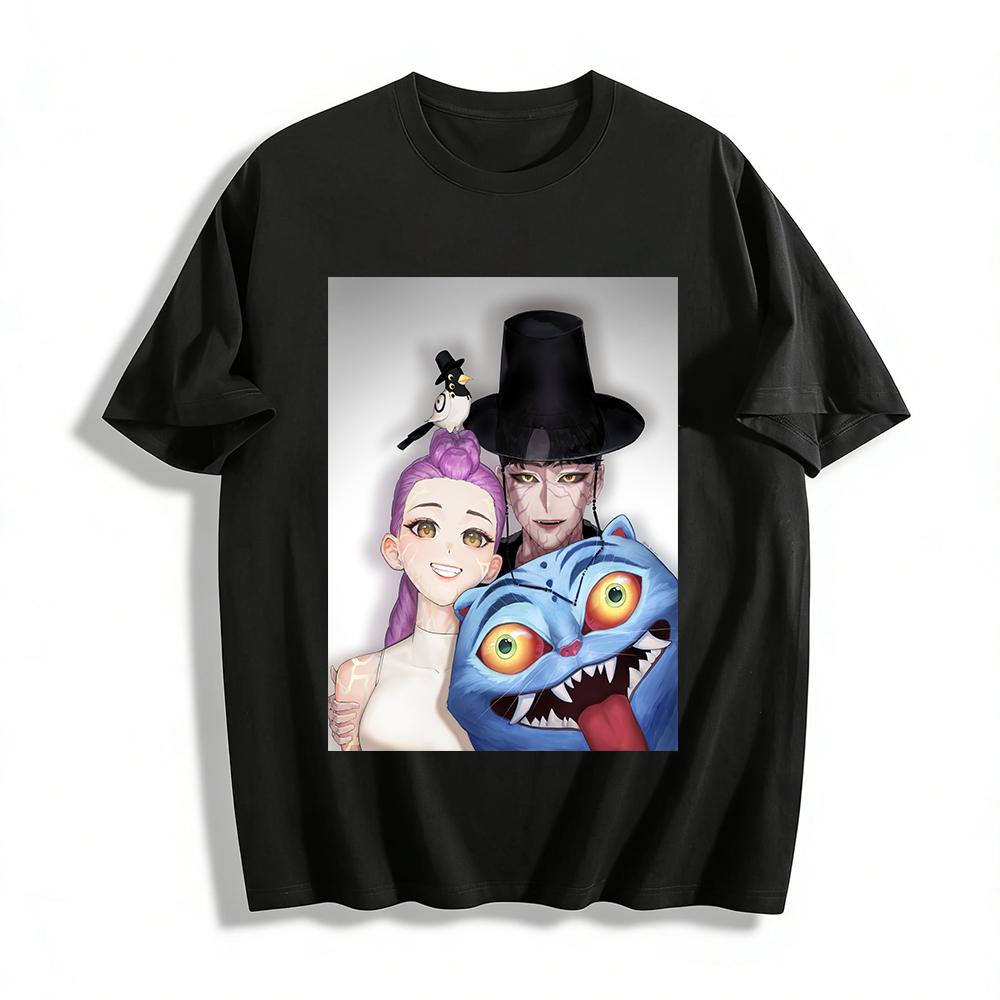 Trendy Anime Character Print Casual T-shirt Unisex Loose Breathable Top With Weird Fantasy Style Pure cotton T-shirt