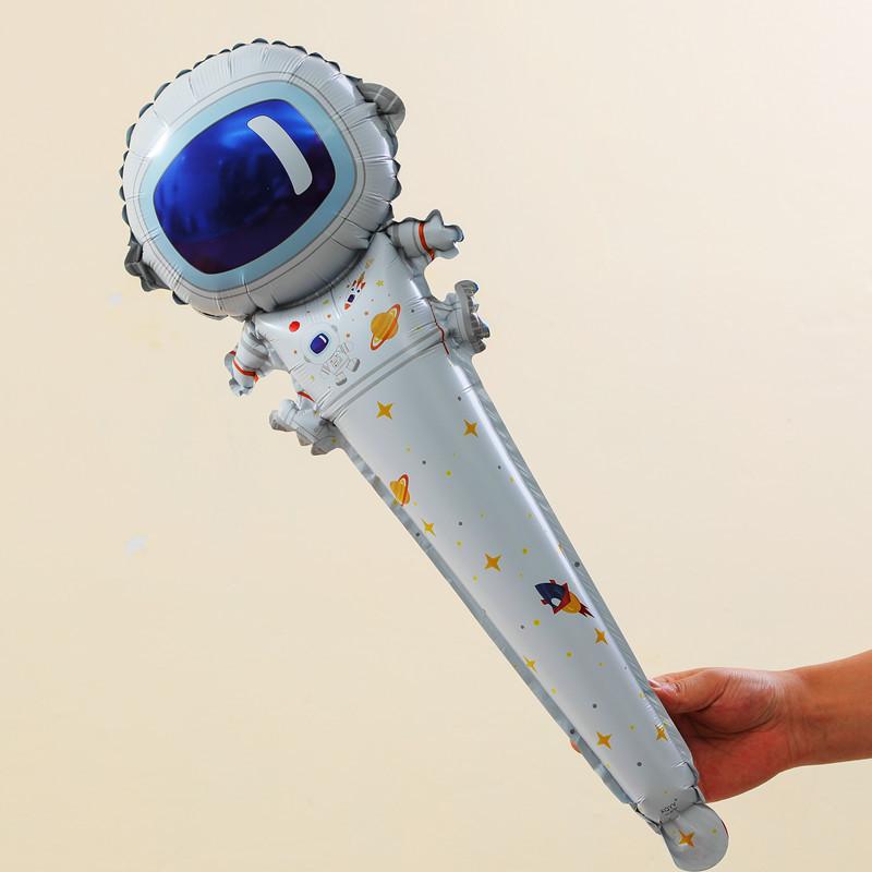10Pcs Cartoon Astronaut Rocket Hand-held Stick Aluminum Film Balloon for Kids Outer Space Theme Birthday Baby Shower Party Decor