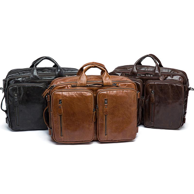 Crazy Horse Leather Men's Bag Men's Head Layer Cowhide Handbag Crossbody Bag Retro Multifunction Leather Shoulder Bag