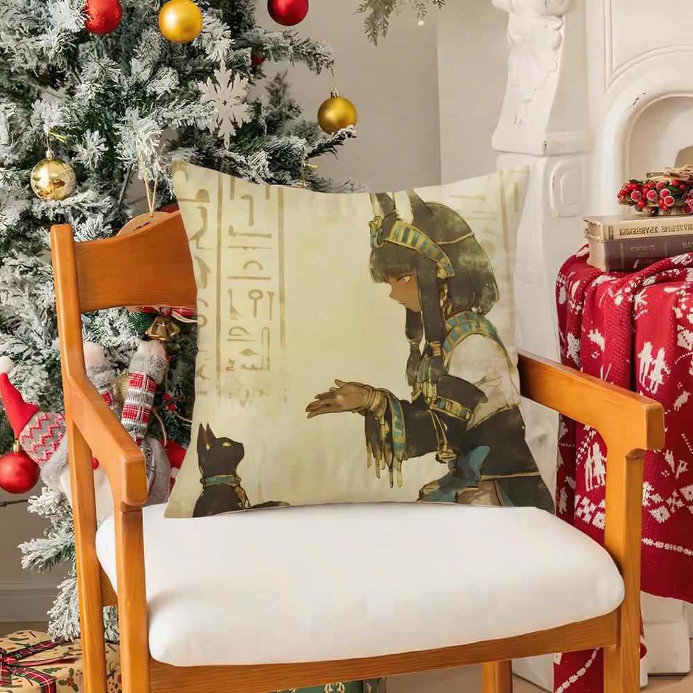 Ancient Egyptian Art Pillow Case Silky Short Plush with Invisible Zipper Dustproof Sofa Cushion Cover for Home Decor