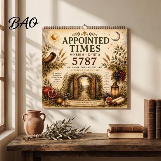 Appointed Times Guide 2026-2027 Wall Calendar, Spiral Bound Scripture Illustrated Calendar with Feast Days Reference Days, Hebrew Dates, Shabbat, Sept