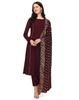Women's Maroon Poly Crepe Straight Kurta Pant With Dupatta Set Party Wear Top Tunic Dress