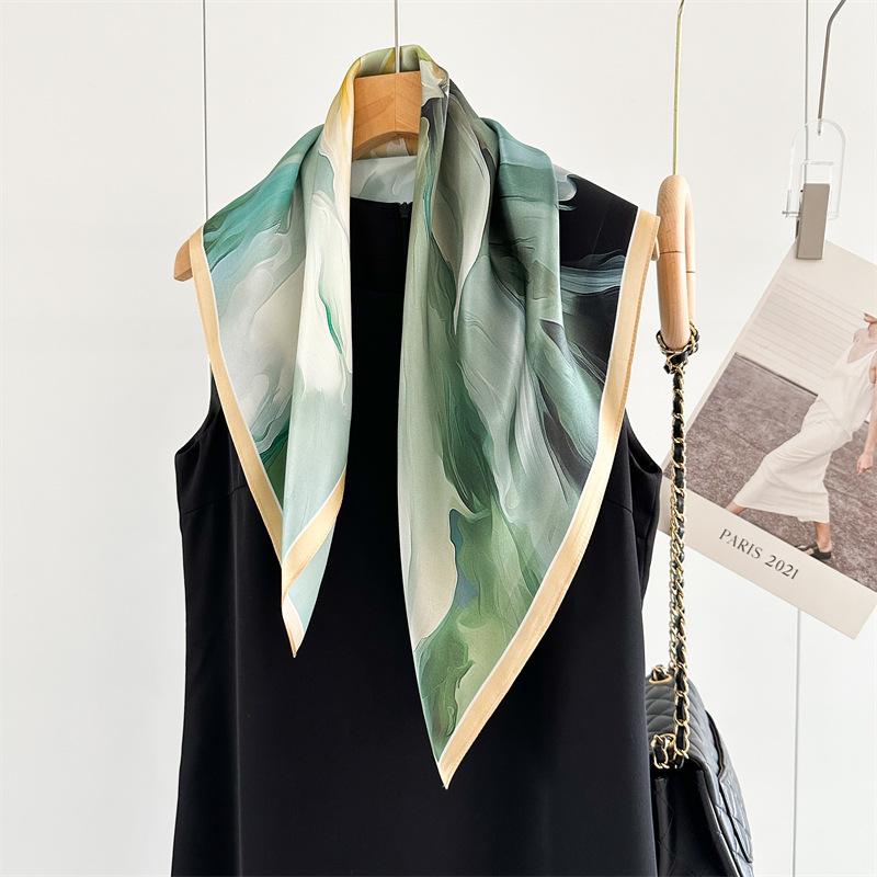 High-end Oil Painting Peony Silk Silk Scarf Women's Spring Summer Fashion Versatile Mulberry Silk 70CM Square Scarf Shawl Scarf