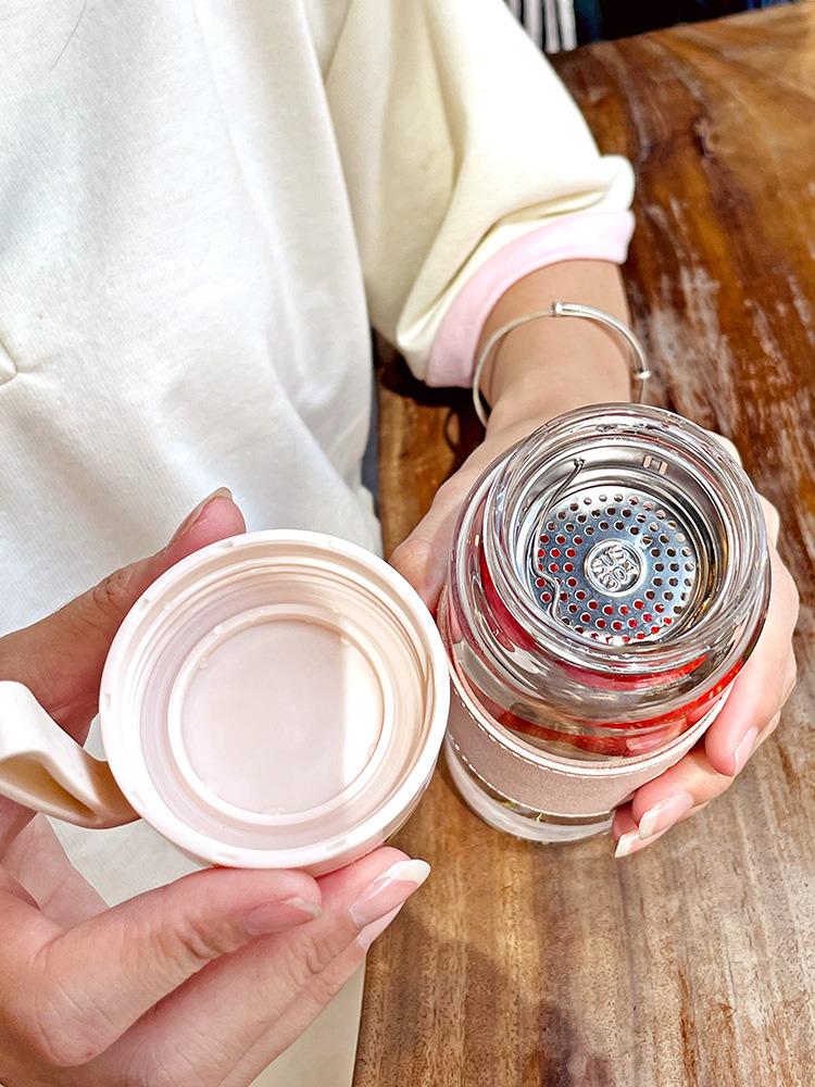 Portable Cute Glass Water Cup with Lid - Stylish Summer Tea Brewing Mug