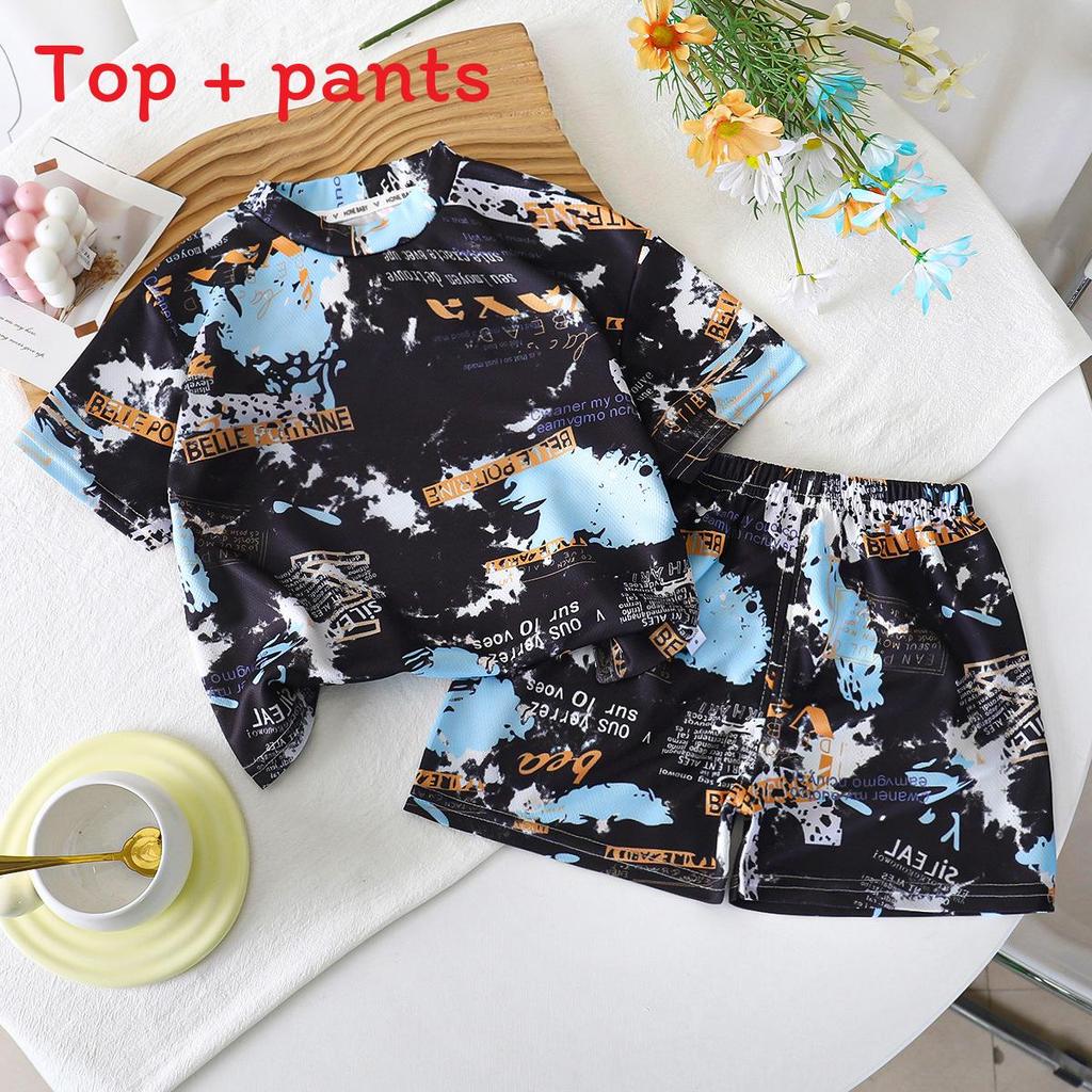 Cartoon Dinosaurier Sommer Jungen Kleinkind Zweiteiliges Set Mit Kurzarm Oberteil Und Shorts