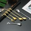 Zlatá nerezová lžička na míchání zmrzliny a kávy ve tvaru listu - Kreativní dezertní lžička a vidlička na ovoce jako dárek
