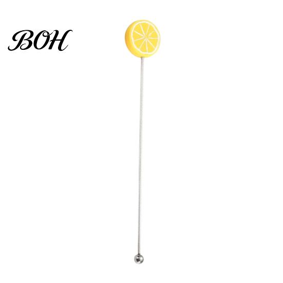 Stir Stick Cocktail Stick, Stainless Steel Mixing with Durian Pineapple Strawberry Mixer Watermelon Rubber Top Decor, Drink Stirrer for Bar