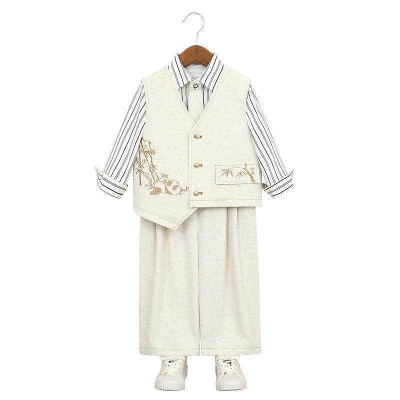 Spring Embroidered Hanfu Vest Set for Boys - Traditional Style Recitation & Performance Outfit