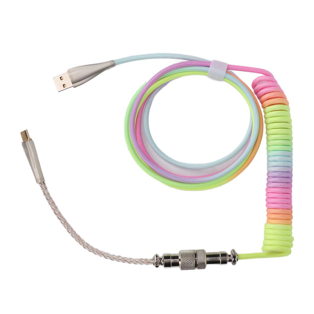 Gaming Keyboard Cable Gradient Color RGB Luminous Custom Mechanical Keyboard Retractable USB C Coiled Spring Cable Type