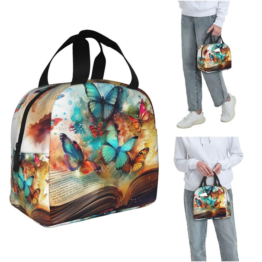 A Fluorescent Butterfly On The Book Of Life Insulated Lunch Bag for Women Children Leakproof Food Boxes Thermal Lunch Box Tote