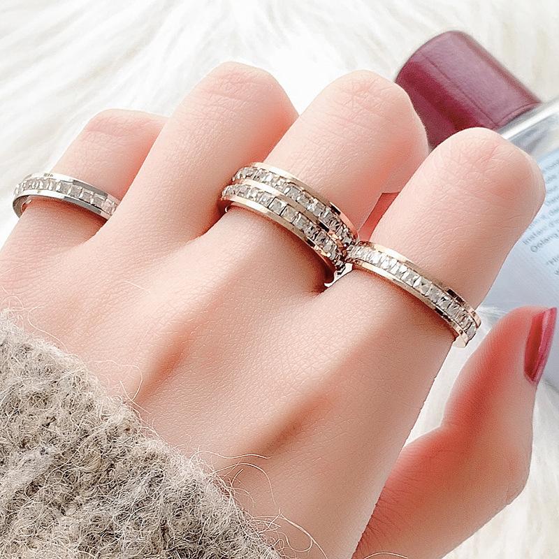Stainless Steel Double/Single Row Diamond Minimalist Couple Rings - Cartier Style