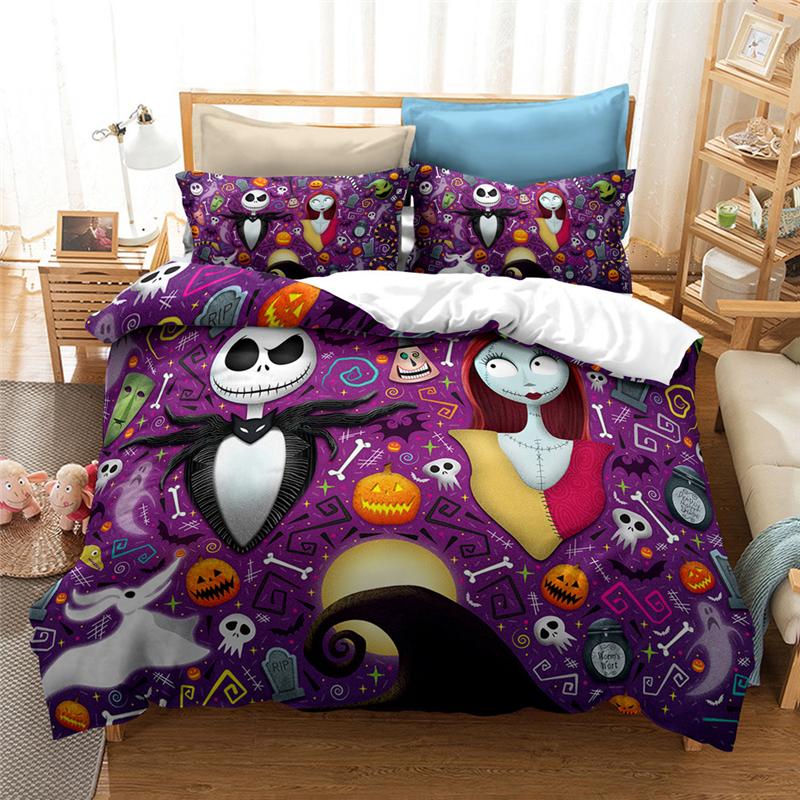 New Nightmare Before Christmas Soft Duvet Cover With Pilow Cover Bed Linen Set Jack And Saly 3D Skul Christmas Beding Set Bedrom Decor