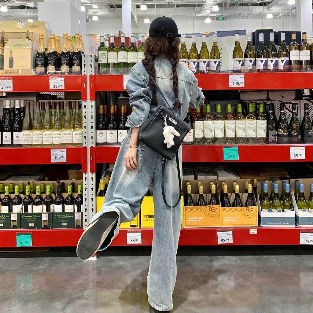 2024 Women's Loose Fit Denim Jumpsuit - Spring/Autumn Casual Age-Reducing Style