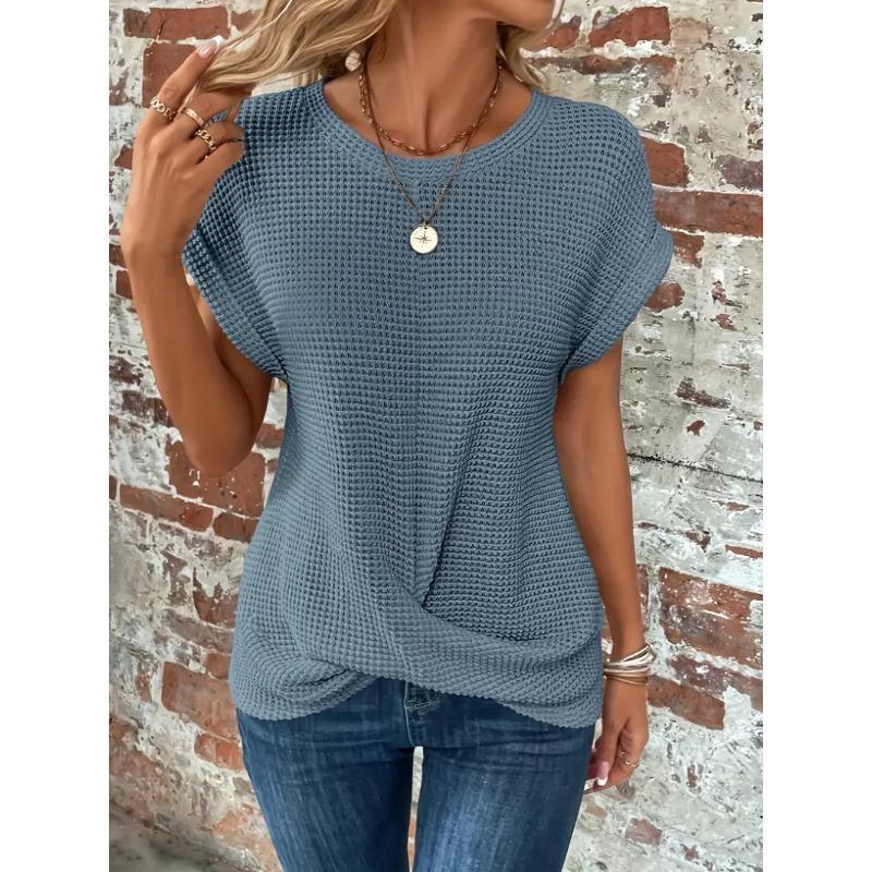 Solid Color Round Neck T-shirt Top