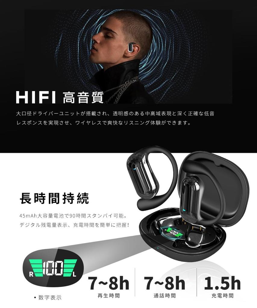 Meisei Wireless Bluetooth OWS Air Noise Cancellation Sound Sound Leakage Touch Calling Earphones, 5.4, Open-Ear Earbuds, Earphones, Over-Ear Design,