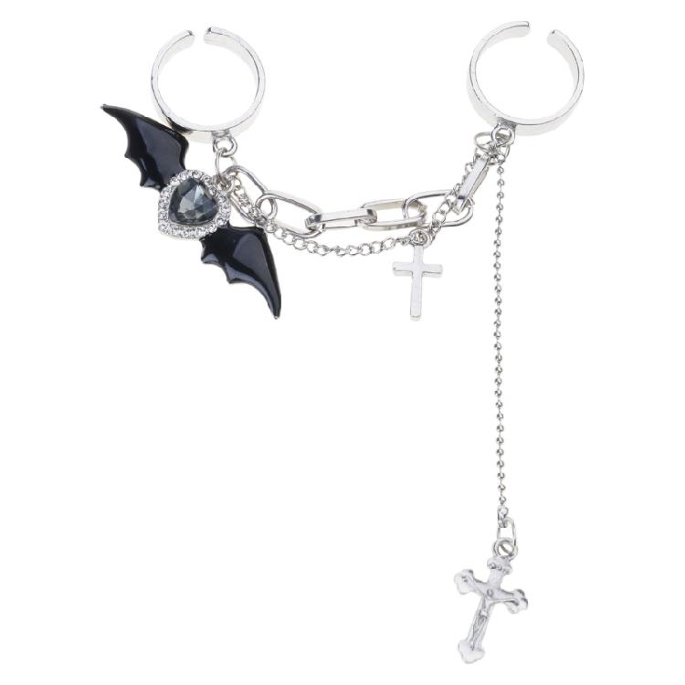 

Goth Punk Halloween Devil Crossed Chain Bat Wing Ring Women Double Finger Rings 1