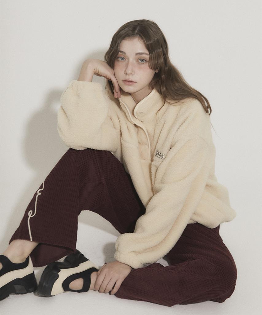 Eoboneoseu Lettering Corduroy Wide Leg Pants [Burgundy]