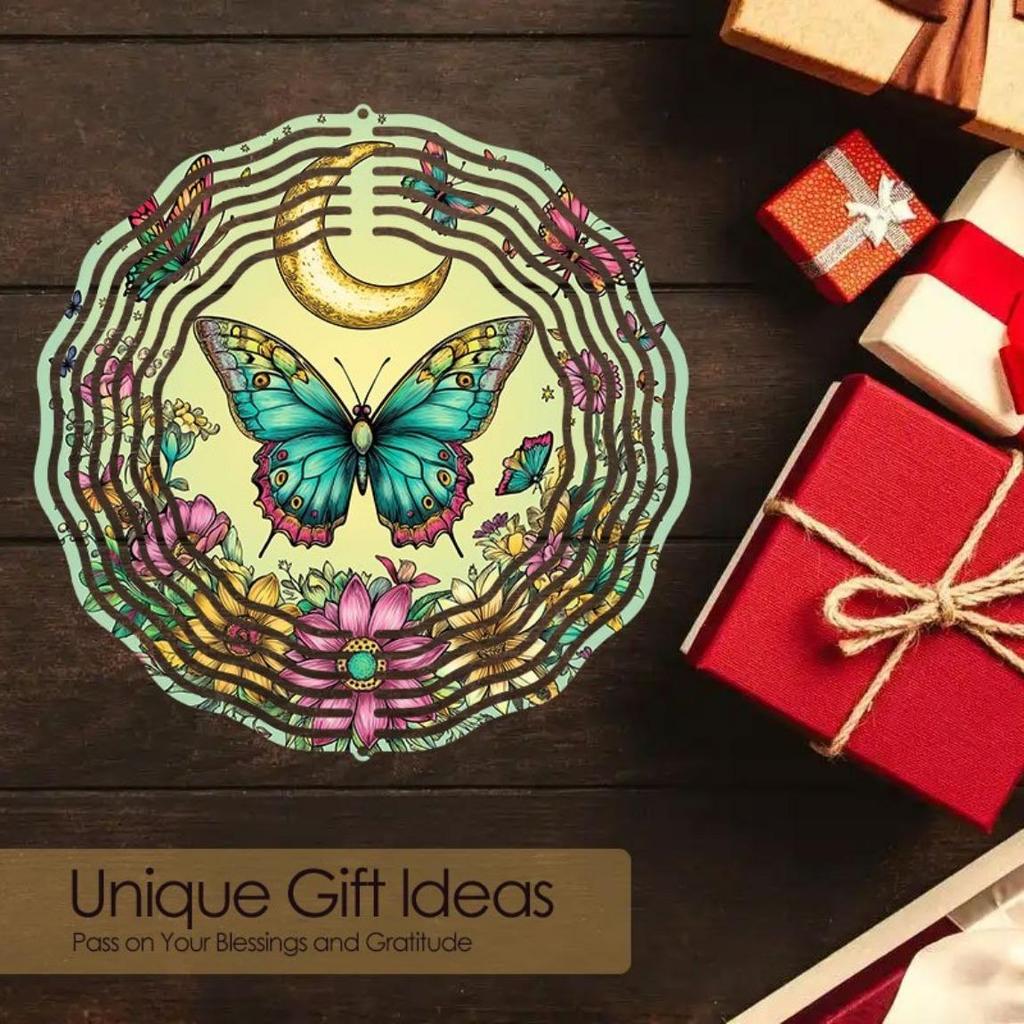 Sino de Vento de Metal Floral Borboleta Iluminado pelo Luar Decoração de Jardim ao Ar Livre Sons Suaves Presente de Feriado para Pátio Varanda Ação de Graças Natal