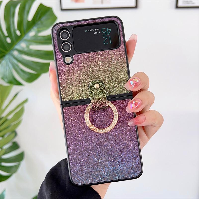 Luxury Cute Bear Glitter Pearl Short Chain Case for Samsung Galaxy Z Flip 4 Case 5G for Galaxy Z Flip3 Shockproof Cover